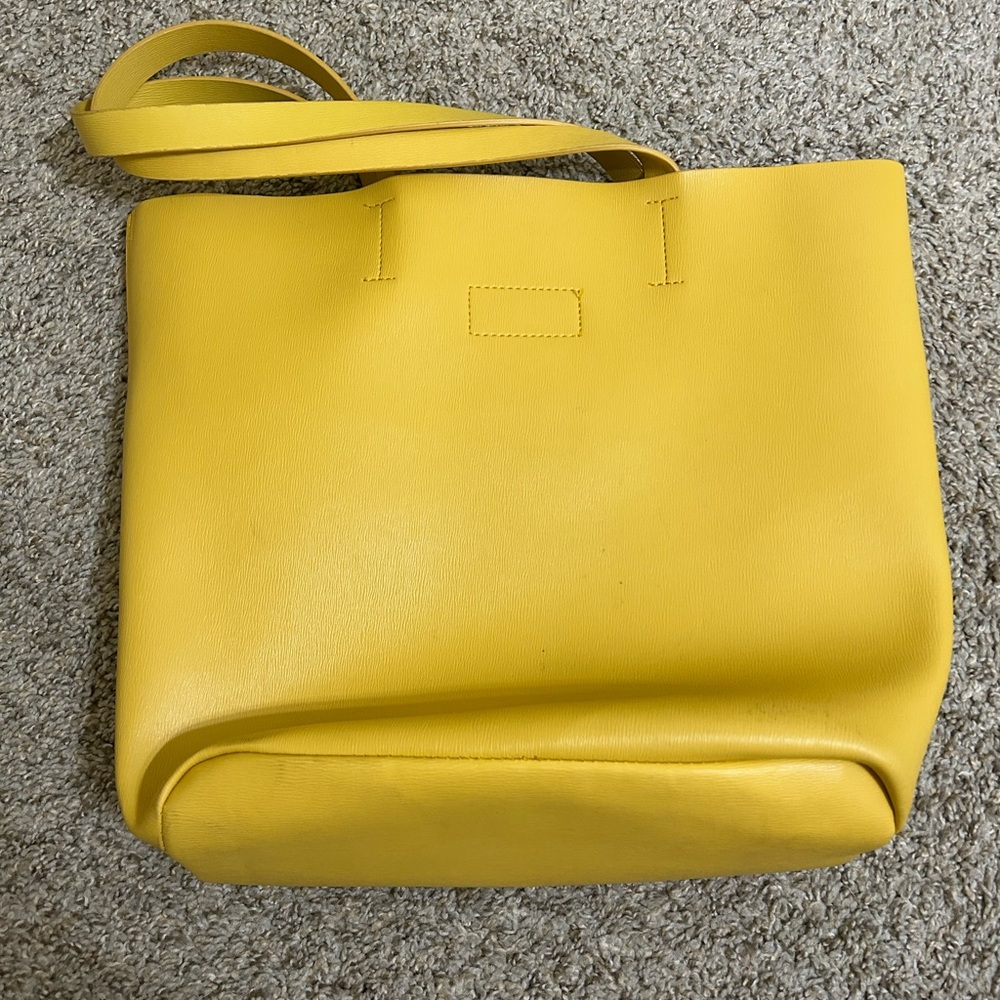 Neiman Marcus Mustard Yellow VEGAN Faux Leather Shopper Tote Bag Shoulder Pocket - Picture 3 of 13